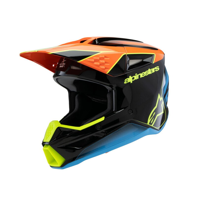 Prilba ALPINESTARS S-M3 Fray čierno modro oranžovo žltá lesklá detská Prilba ALPINESTARS S-M3 Fray čierno modro oranžovo žltá lesklá detská