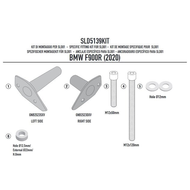Montážna sada na padacie protektory GIVI SLD01 pre BMW F 900 R (20) SLD5139KIT Montážna sada na padacie protektory GIVI SLD01 pre BMW F 900 R (20) SLD5139KIT